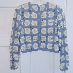 Zara Crochet grandma square button-down short cardigan sweater